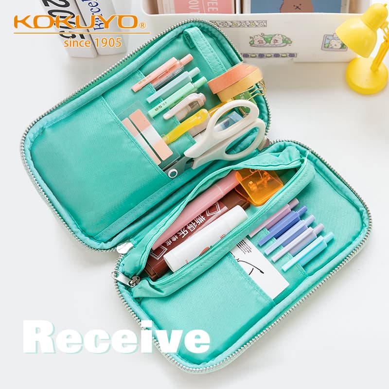 Penlab Kokuyo Corduroy Pan Case Flat Open Multi Pocket Pen กระเป๋าดินสอกระเป๋าเก็บกระเป๋าถือ C7025 รูปที่ 3