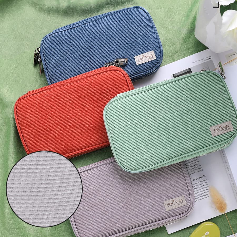 Penlab Kokuyo Corduroy Pan Case Flat Open Multi Pocket Pen กระเป๋าดินสอกระเป๋าเก็บกระเป๋าถือ C7025 รูปที่ 2