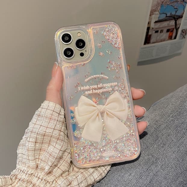 Diamond QuicksandFor iPhone 17 16 15 14 13 12 pro max Casing Girl เคสกันกระแทก Bowknot รูปที่ 1