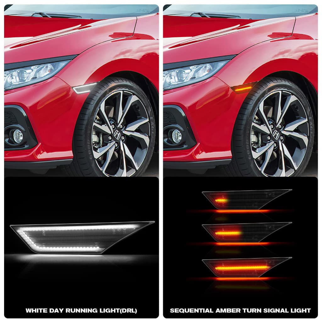 2pc สําหรับ Honda Civic 2016-2021 ไฟเลี้ยวรถ Fender ด้านข้าง LED Marker ไฟ LED ไฟเลี้ยว Blinker โคมไฟลําดับ Amber & สีขาว DRL รูปที่ 2