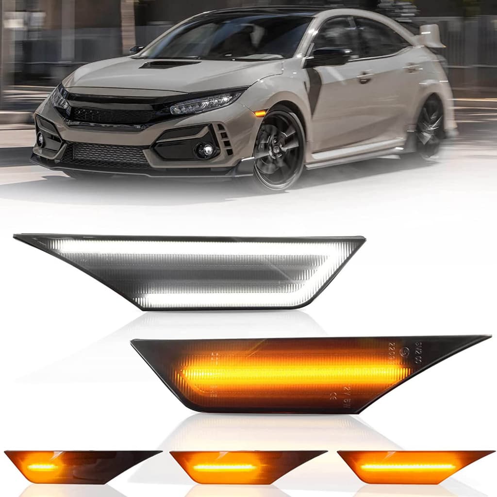 2pc สําหรับ Honda Civic 2016-2021 ไฟเลี้ยวรถ Fender ด้านข้าง LED Marker ไฟ LED ไฟเลี้ยว Blinker โคมไฟลําดับ Amber & สีขาว DRL รูปที่ 1