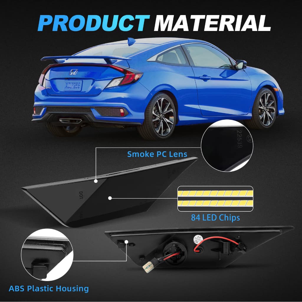 2pc สําหรับ Honda Civic 2016-2021 ไฟเลี้ยวรถ Fender ด้านข้าง LED Marker ไฟ LED ไฟเลี้ยว Blinker โคมไฟลําดับ Amber & สีขาว DRL รูปที่ 7