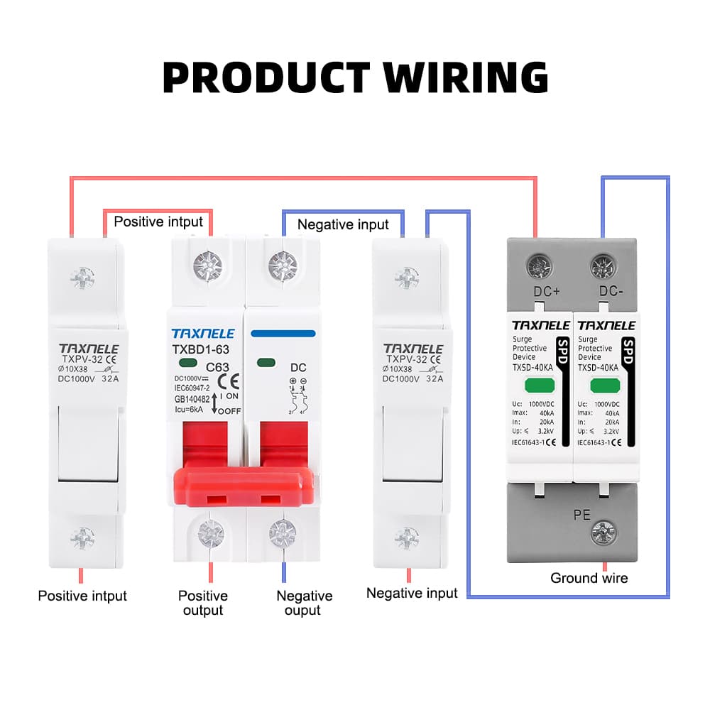 Taxnele DC SPD 600V 800V 1000V 20KA 40KA surge Protector พลังงานแสงอาทิตย์ PV Lightning Arrester TXSD-40KA รูปที่ 4