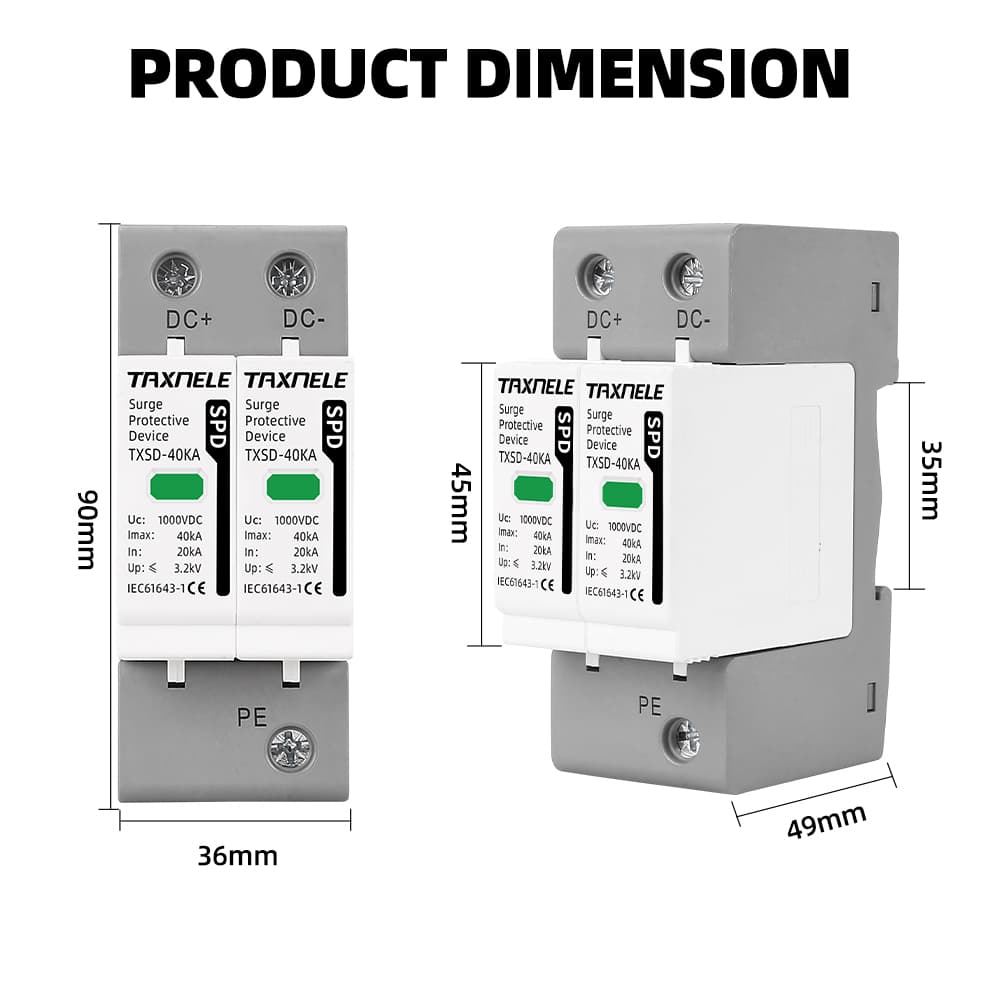 Taxnele DC SPD 600V 800V 1000V 20KA 40KA surge Protector พลังงานแสงอาทิตย์ PV Lightning Arrester TXSD-40KA รูปที่ 5