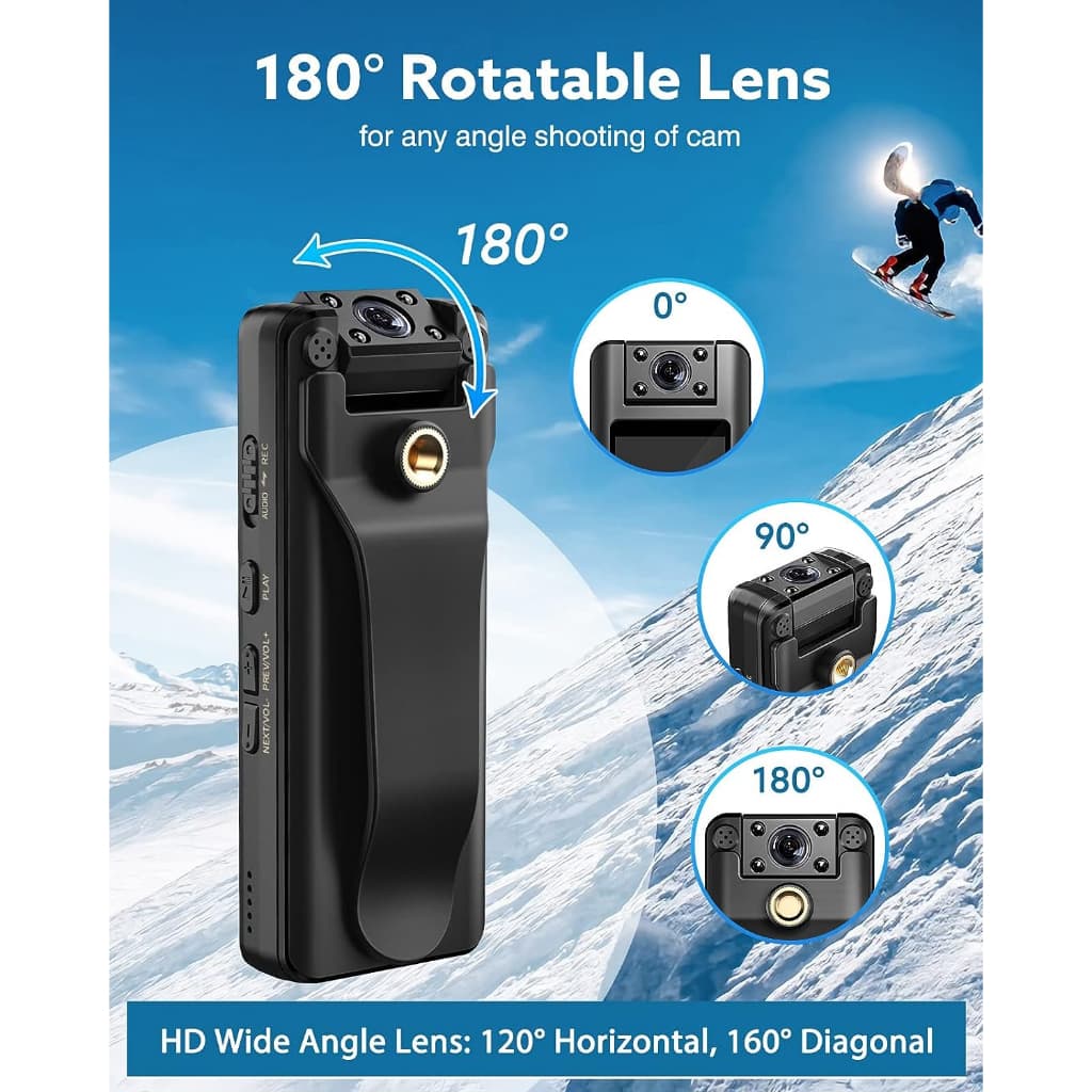 BOBLOV A22 Mini Body Camera, แบตเตอรี่ 2200mAh สําหรับการบันทึก 9 ชั่วโมง,180° เลนส์หมุนได้, บอดี้แคม 1080พี พร้อมหน้าจอ OLED เล่นได้, กล้องวิดีโอพร้อมเสียงสําหรับเดิน, จัดส่ง รูปที่ 2