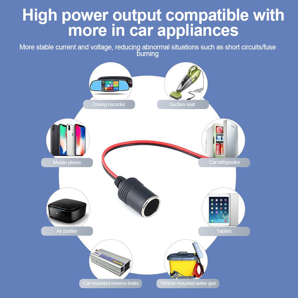อะแดปเตอร์ซ็อกเก็ตที่จุดในรถยนต์ 12V 24V 10A 15A 20A ตัวเมีย 30 ซม. รูปที่ 3
