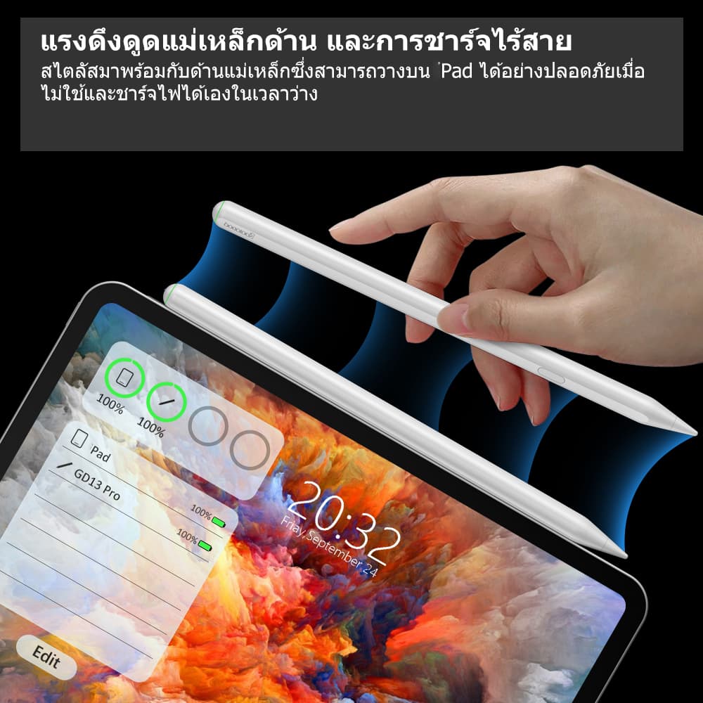 GOOJODOQ GD13 Pro สไตลัสชาร์จแบบไร้สาย พร้อมตัวปฏิเสธฝ่ามือ สําหรับ for iPad 10 9 8 Air5 Pro 11 12.9 รูปที่ 8