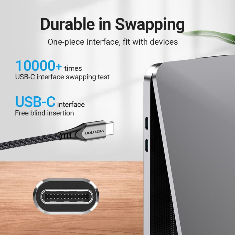 Vention USB C Cable Charger 100W 5A USB C ถึง USB C สายชาร์จเร็ว QC4.0 Type C ถึง Type C สายเคเบิลส่งพลังงาน สําหรับ Macbook Huawei Iphone 15 รูปที่ 3