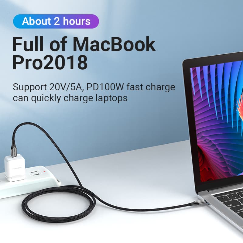 Vention USB C Cable Charger 100W 5A USB C ถึง USB C สายชาร์จเร็ว QC4.0 Type C ถึง Type C สายเคเบิลส่งพลังงาน สําหรับ Macbook Huawei Iphone 15 รูปที่ 5