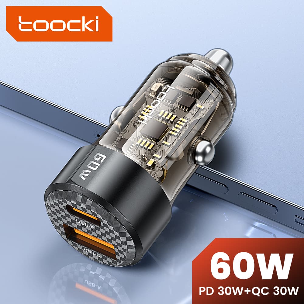 Toocki ที่ชาร์จในรถยนต์ 60W PPS ชาร์จเร็ว QC3.0 PD 3.0 Type C ที่ชาร์จโทรศัพท์ USB แบบพกพา รูปที่ 2