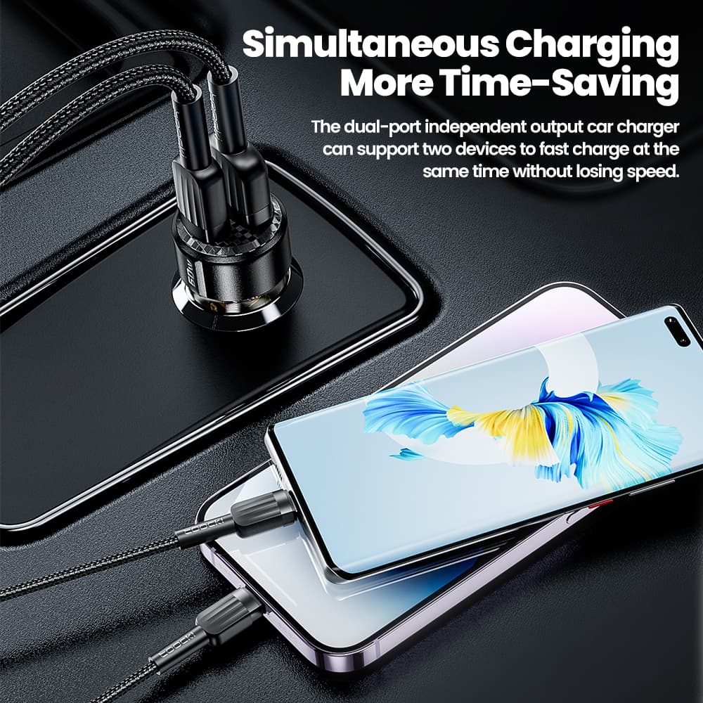 Toocki ที่ชาร์จในรถยนต์ 60W PPS ชาร์จเร็ว QC3.0 PD 3.0 Type C ที่ชาร์จโทรศัพท์ USB แบบพกพา รูปที่ 3