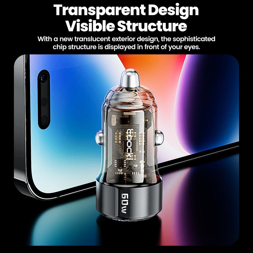 Toocki ที่ชาร์จในรถยนต์ 60W PPS ชาร์จเร็ว QC3.0 PD 3.0 Type C ที่ชาร์จโทรศัพท์ USB แบบพกพา รูปที่ 7