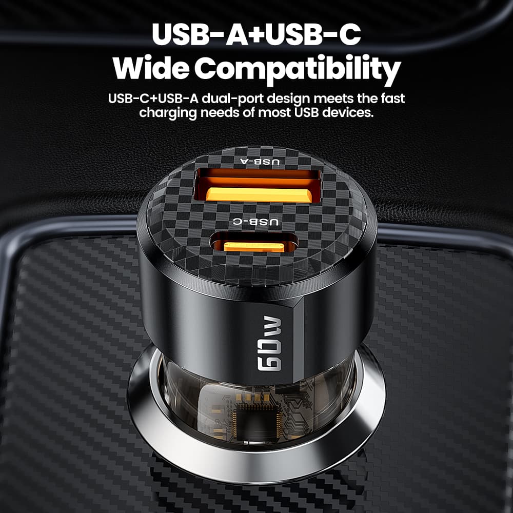 Toocki ที่ชาร์จในรถยนต์ 60W PPS ชาร์จเร็ว QC3.0 PD 3.0 Type C ที่ชาร์จโทรศัพท์ USB แบบพกพา รูปที่ 6
