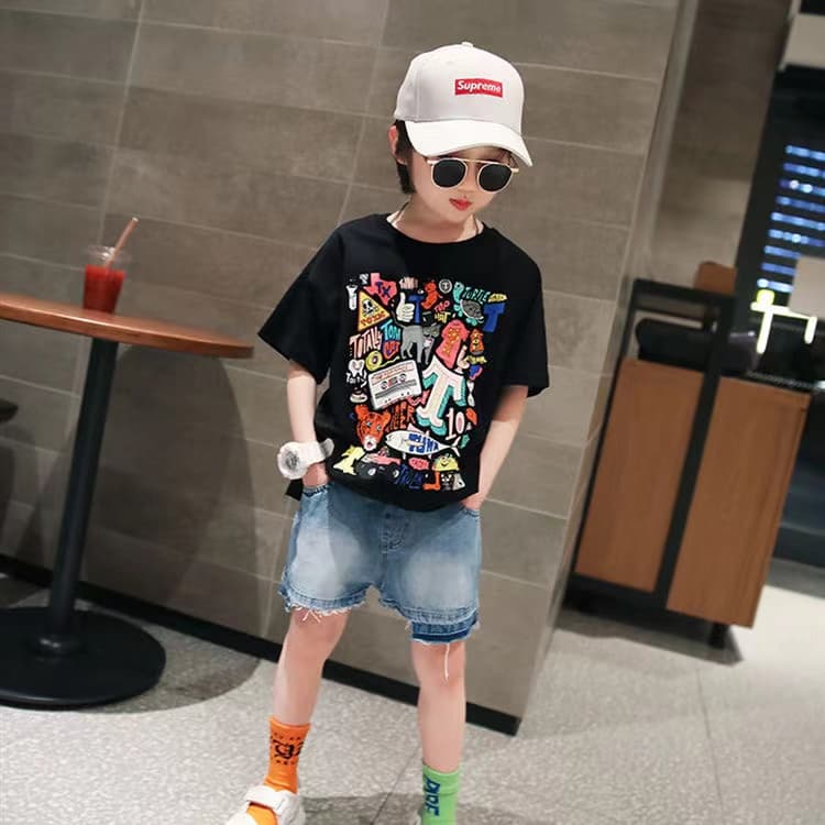 เสื้อท็อป และกางเกงขาสั้น ลายจุด สไตล์ฮาวาย แฟชั่นฤดูร้อน สําหรับเด็กผู้ชาย สองชิ้น รูปที่ 4