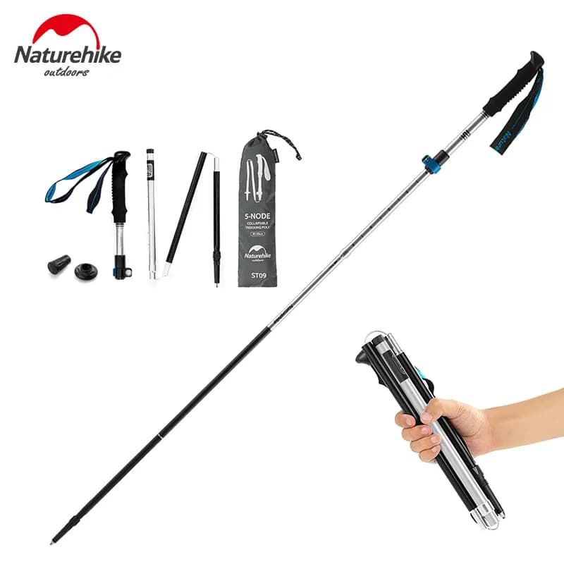 Naturehike ST09 Trekking Poles อลูมิเนียม Ultralight แบบพับได้ Trekking Stick เดินป่าเสาพับได้ Travel Walking Climbing Sticks รูปที่ 1