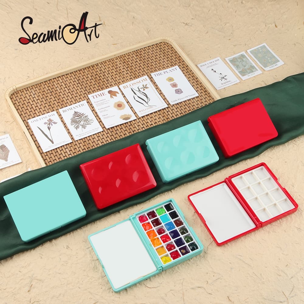 Seamiart กล่องพาเลทสีน้ําอะคริลิค แบบพกพา 12 24 ช่อง รูปที่ 1