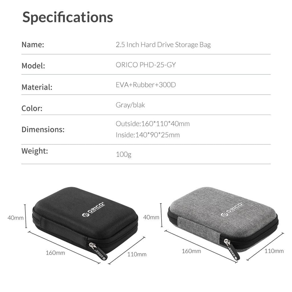 Orico 2.5 นิ้ว HDD/SSD ฮาร์ดไดรฟ์กรณี HDD Protector กระเป๋าแบบพกพาฮาร์ดไดรฟ์ภายนอกสําหรับ USB อุปกรณ์เสริม รูปที่ 8