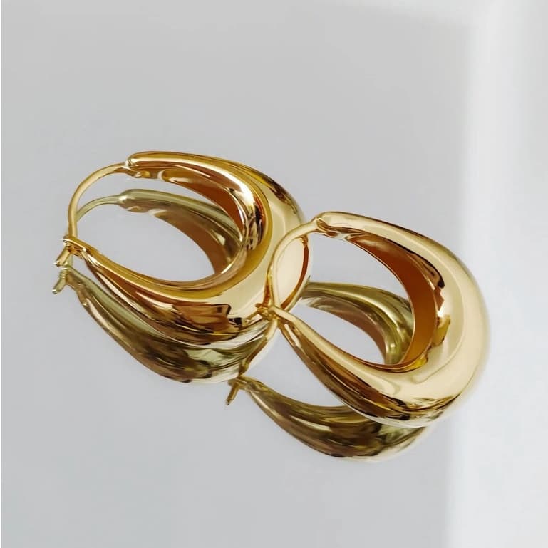 ต่างหูห่วง ทรงวงรี สไตล์ฝรั่งเศส ย้อนยุค เรียบง่าย รูปที่ 2