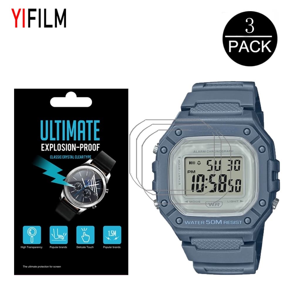 Yifilm ฟิล์มกันรอย PET กันระเบิด สําหรับสมาร์ทวอทช์ Casio Watch W-218h F-108 AE1200 1000 1300 3 ชิ้น รูปที่ 1