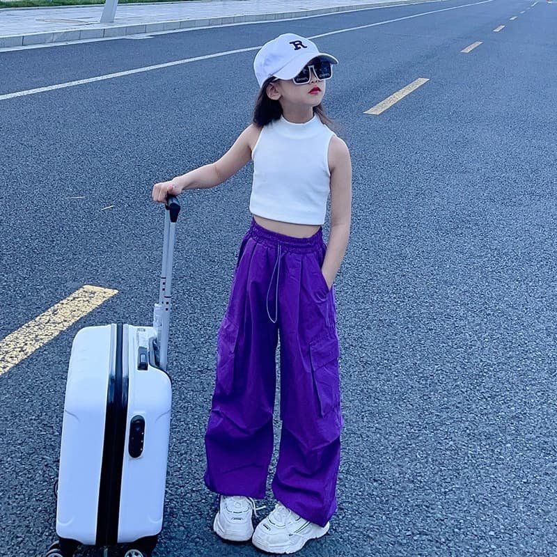 SweetKids จากกทมกางเกงคาร์โก้เด็กเท่ๆกางเกงกีฬา สีสดใส ขายาว แฟชั่น ลําลอง ทรงหลวม สําหรับเด็กผู้หญิง รูปที่ 8