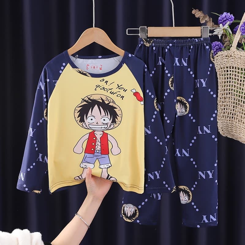 ชุดนอนแขนยาว ลายการ์ตูน แฟชั่นฤดูใบไม้ผลิ และฤดูใบไม้ร่วง สําหรับเด็กผู้ชาย และเด็กผู้หญิง รูปที่ 4