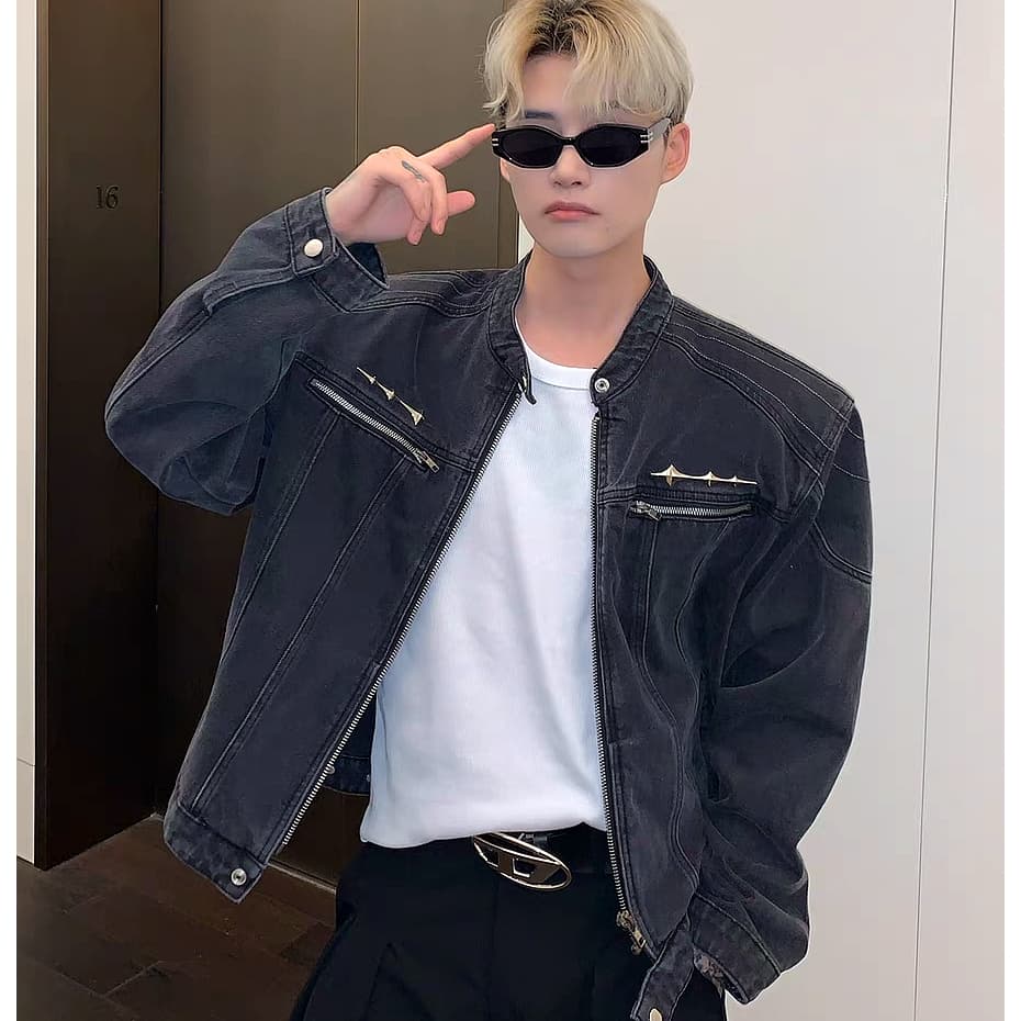 Suikone เสื้อแจ็กเก็ตยีน แขนยาว ซักล้างได้ สไตล์เรโทร แฟชั่นสําหรับผู้ชาย และผู้หญิง รูปที่ 8