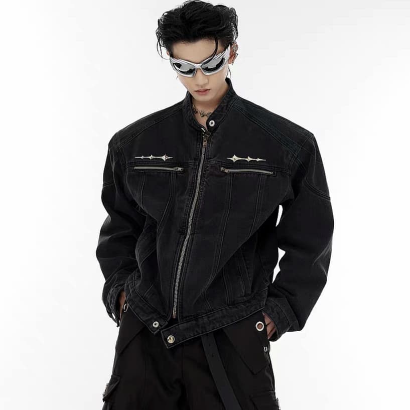 Suikone เสื้อแจ็กเก็ตยีน แขนยาว ซักล้างได้ สไตล์เรโทร แฟชั่นสําหรับผู้ชาย และผู้หญิง รูปที่ 3