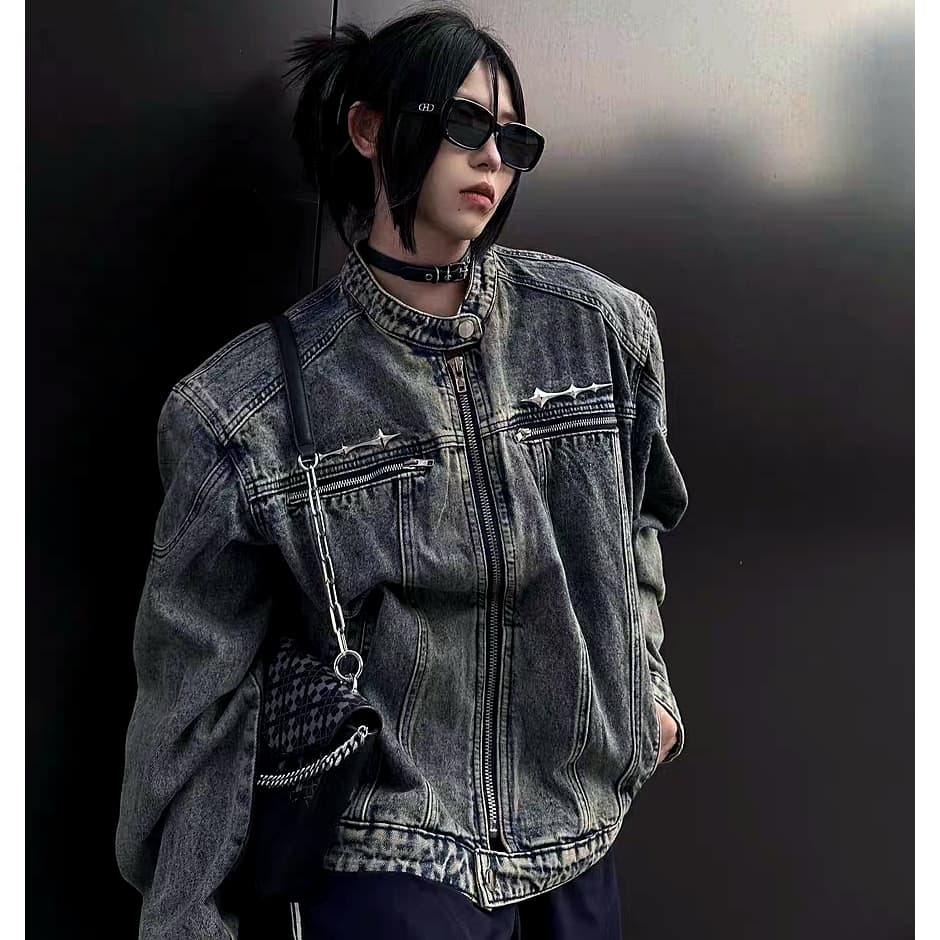 Suikone เสื้อแจ็กเก็ตยีน แขนยาว ซักล้างได้ สไตล์เรโทร แฟชั่นสําหรับผู้ชาย และผู้หญิง รูปที่ 6