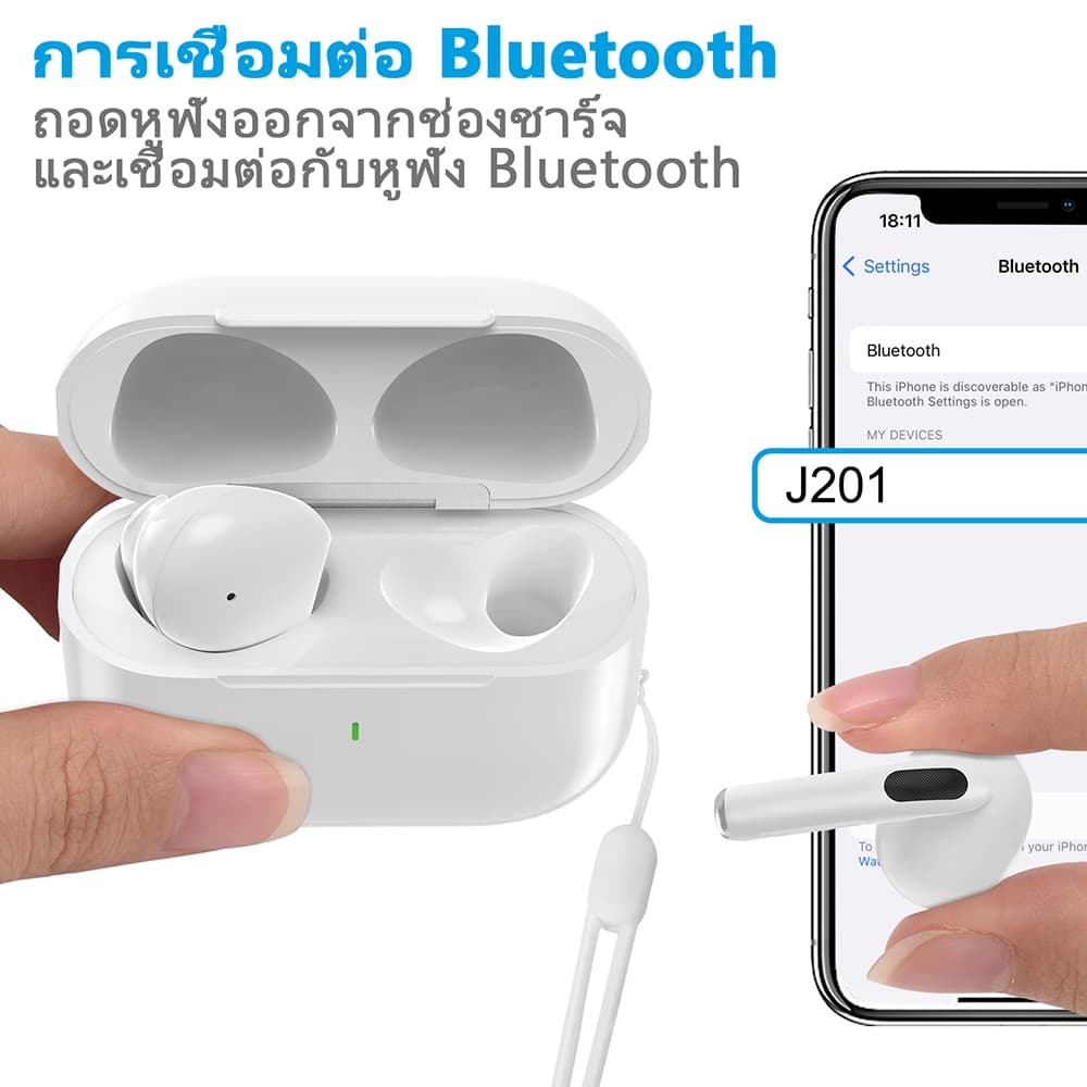 GOOJODOQ หูฟังไร้สาย J201 Bluetooth 5.3 ลดเสียงรบกวน IPX5 ไมโครโฟนในตัว เสียงชัดเจน รูปที่ 2
