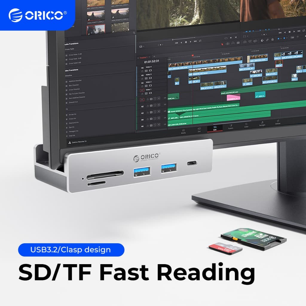 Orico USB 3.2 HUB อลูมิเนียมภายนอก Clip-type Multi 4 พอร์ต USB Splitter Adapter พร้อม SD TF Slot แหล่งจ่ายไฟพอร์ตสําหรับเดสก์ท็อปแล็ปท็อปอุปกรณ์เสริมคอมพิวเตอร์ รูปที่ 1