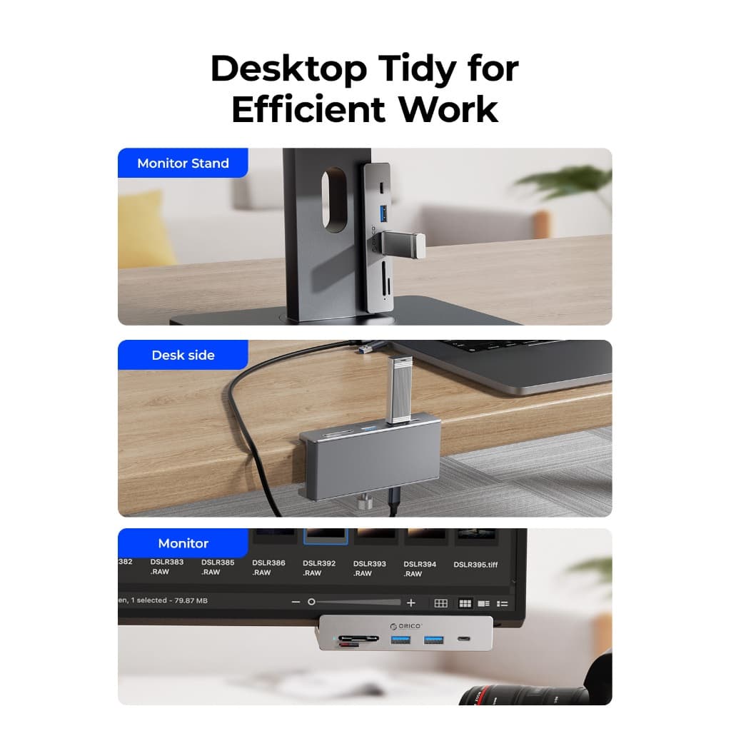 Orico USB 3.2 HUB อลูมิเนียมภายนอก Clip-type Multi 4 พอร์ต USB Splitter Adapter พร้อม SD TF Slot แหล่งจ่ายไฟพอร์ตสําหรับเดสก์ท็อปแล็ปท็อปอุปกรณ์เสริมคอมพิวเตอร์ รูปที่ 4