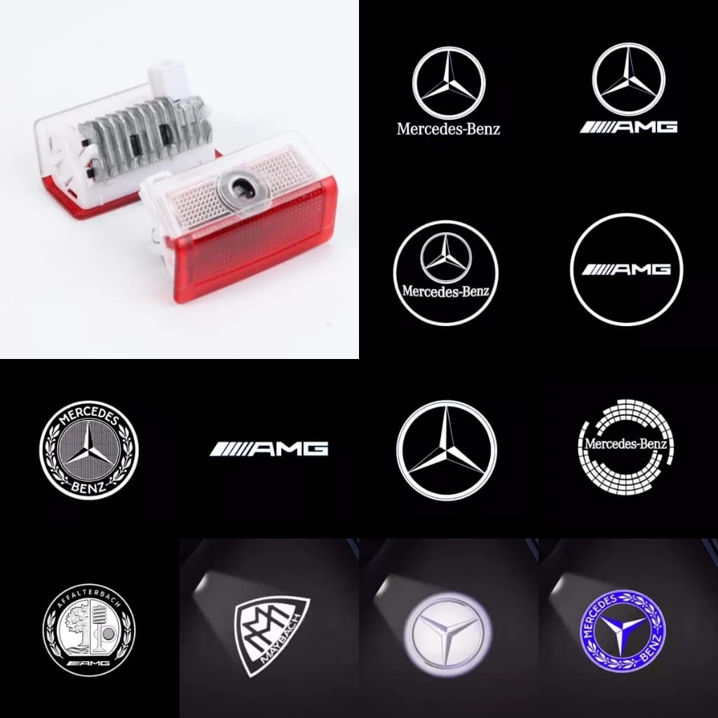 โคมไฟเลเซอร์ LED รูปโลโก้ผี HD สําหรับตกแต่งประตูรถยนต์ Mercedes Benz W176 W205 W166 W246 W212 A B C M ML GLA GLS E Class รูปที่ 1