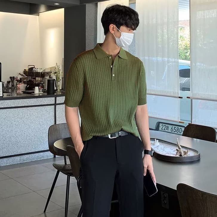 Promanเสื้อโปโลแขนห้าส่วน ผ้าเรยอนถัก ลายทาง หรูหรา คุณภาพสูง สไตล์เกาหลี อังกฤษ เหมาะกับฤดูร้อน สําหรับผู้ชาย รูปที่ 3