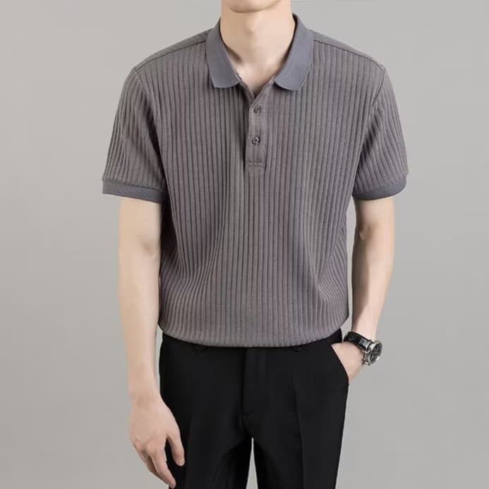 Promanเสื้อโปโลแขนห้าส่วน ผ้าเรยอนถัก ลายทาง หรูหรา คุณภาพสูง สไตล์เกาหลี อังกฤษ เหมาะกับฤดูร้อน สําหรับผู้ชาย รูปที่ 7
