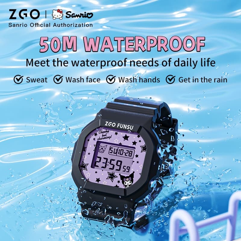 ZGO x Sanrio Kuromi นาฬิกาเด็ก แนวสปอร์ต อเนกประสงค์ มีไฟ LED กันน้ำ 100% นาฬิกานักเรียน 8611 รูปที่ 6