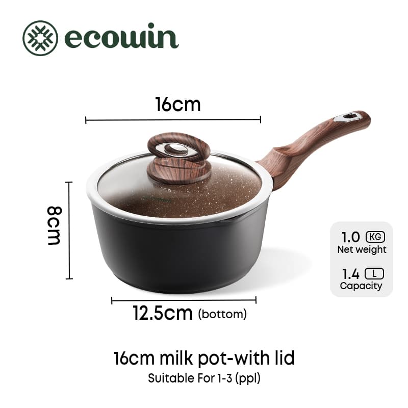 Ecowin หม้อนมแบบมีฝาปิดเคลือบหินทางการแพทย์ สําหรับเตาแม่เหล็กไฟฟ้า ขนาด 16 18 20 ซม. รูปที่ 5