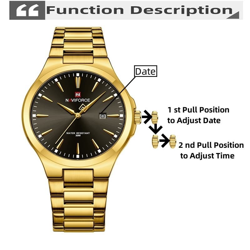 Naviforce ของแท้ นาฬิกาข้อมือควอตซ์แฟชั่น สายแสตนเลส 3 ATM กันน้ํา มีปฏิทิน 6 สี สําหรับบุรุษ รูปที่ 2