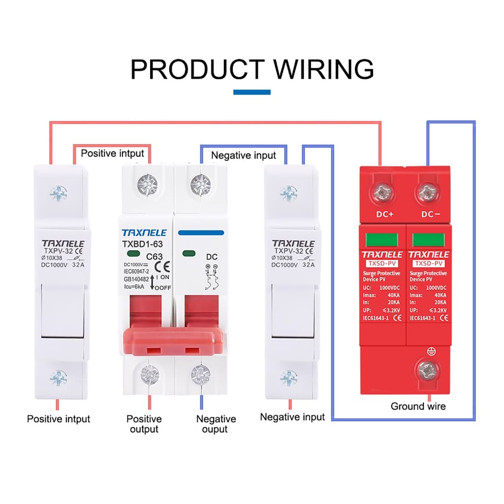 Taxnele DC SPD 600V 800V 1000V 20KA 40KA surge Protector พลังงานแสงอาทิตย์ PV Lightning Arrester TXSD-40KA รูปที่ 7