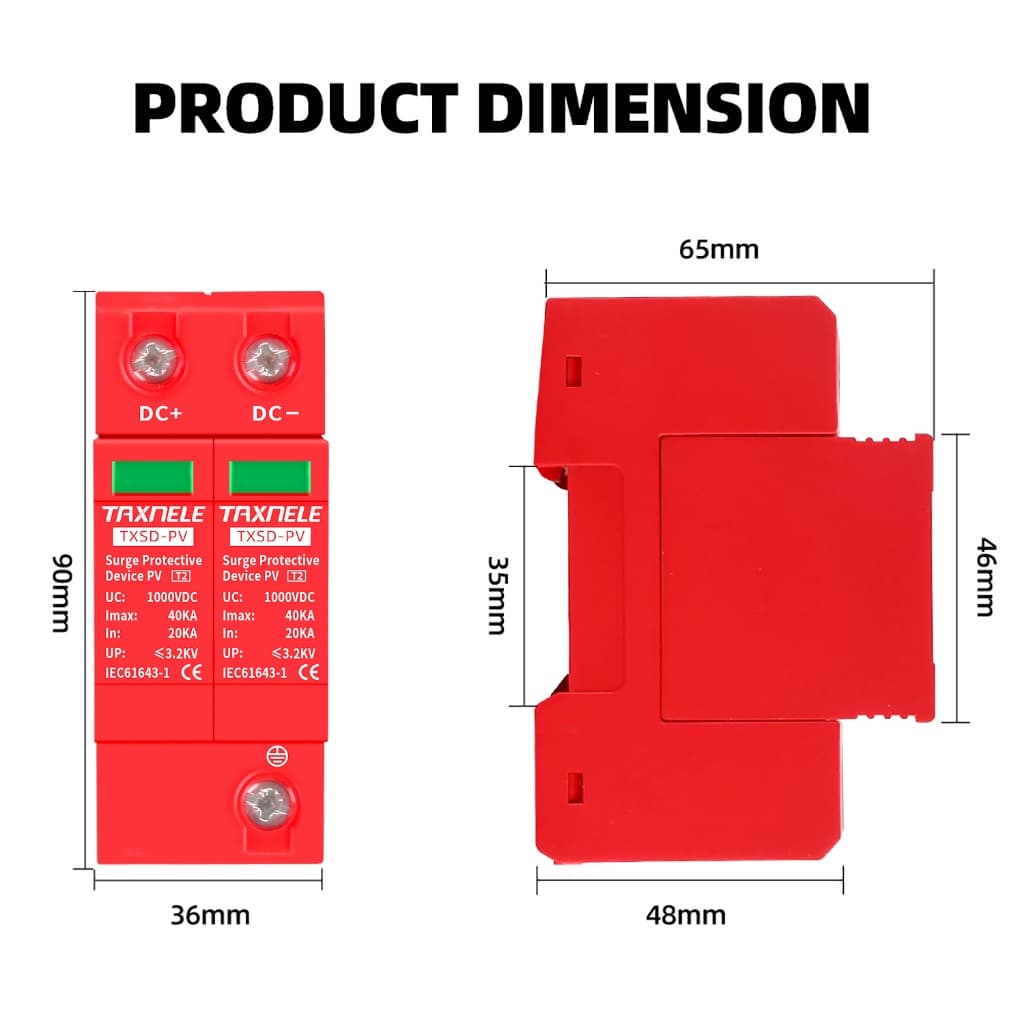 Taxnele DC SPD 600V 800V 1000V 20KA 40KA surge Protector พลังงานแสงอาทิตย์ PV Lightning Arrester TXSD-40KA รูปที่ 9