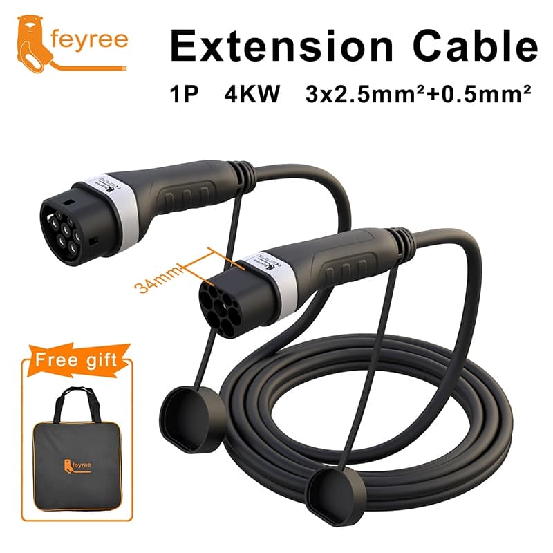Feyree สายชาร์จ EV 16A 32A 4kW 8kW 11kW 22kW 5M Type 2 EVSE ปลั๊กตัวเมีย เป็นตัวผู้ รูปที่ 4