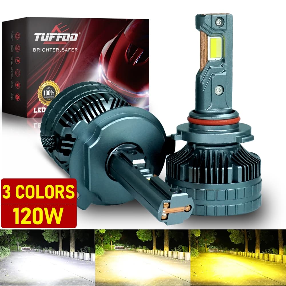 Tuffoo หลอดไฟหน้ารถยนต์ LED 120W 28000LM H4 H7 H11 HB3 9005 H1 HB4 9006 HIR2 9012 Hi Lo Beam 6000K 3000K 4300K DC12V 24V 3 สี 2 ชิ้น รูปที่ 1