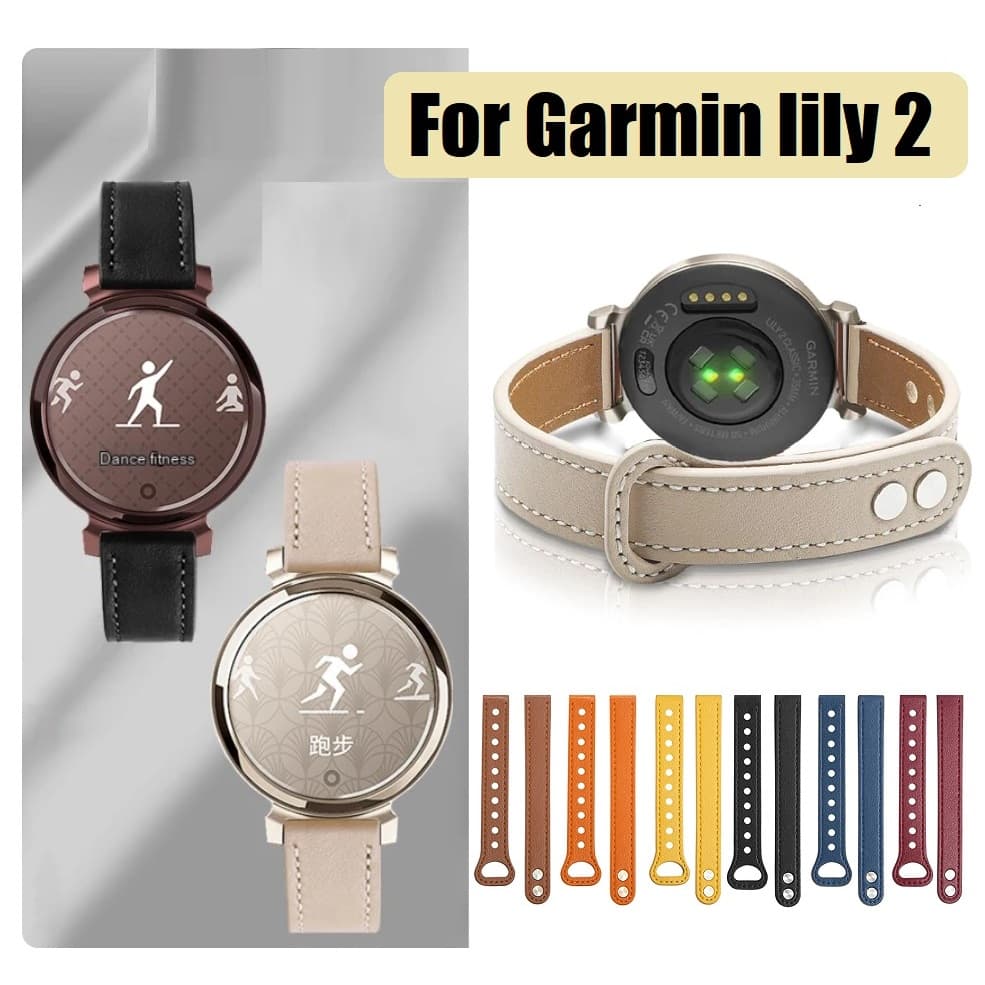 Watch Strap Compatible For สาย garmin lily 2 สายนาฬิกาข้อมือหนัง แบบบางพิเศษ สาย Garmin Lily 2 Active Strap สําหรับ Leather Watch Strap For Garmin Lily 2 Strap Slim Thin Bracelet garmin lily 2 สาย Smart Watch 14mm Watchband Garmin Lily 2 Active สาย รูปที่ 1