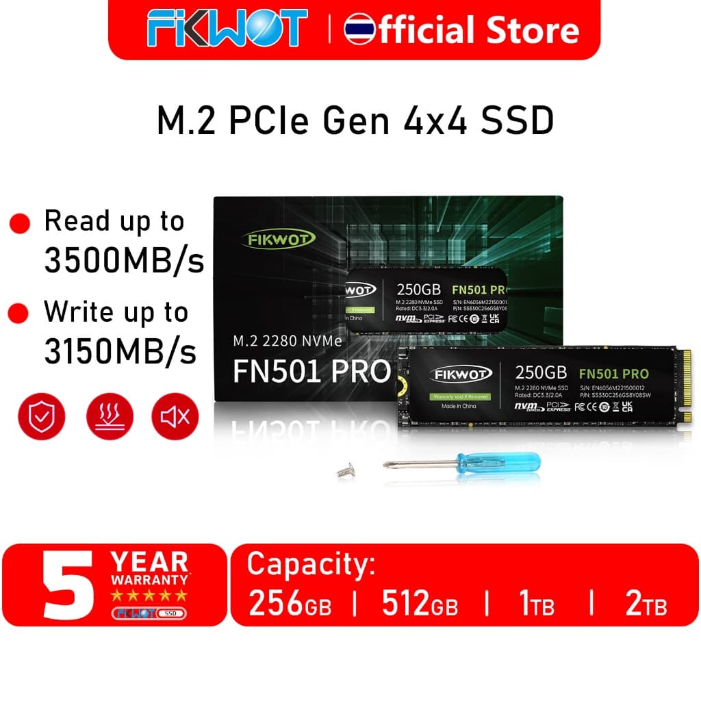 Fikwot FN501Pro NVMe PCIe Gen3.0x4 M.2 2280 SSD Read 3500MB/s Write 3150MB/s สำหรับ Laptop และ PC 250GB 256GB 512GB 1TB รูปที่ 1
