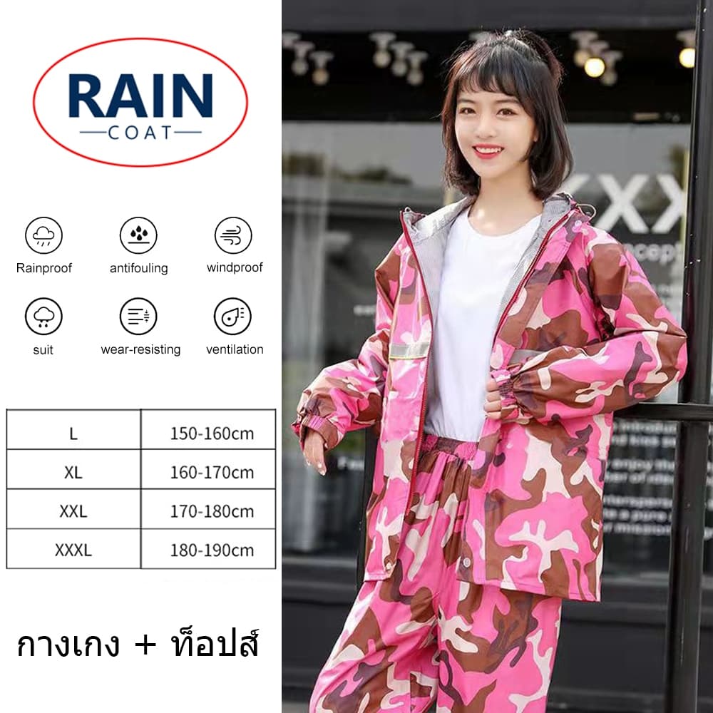 New Alitech ชุดกันฝน เสื้อกันฝน สีกรมท่า มีแถบสะท้อนแสง รุ่น หมวกติดเสื้อ Waterproof Rain Suit รูปที่ 3