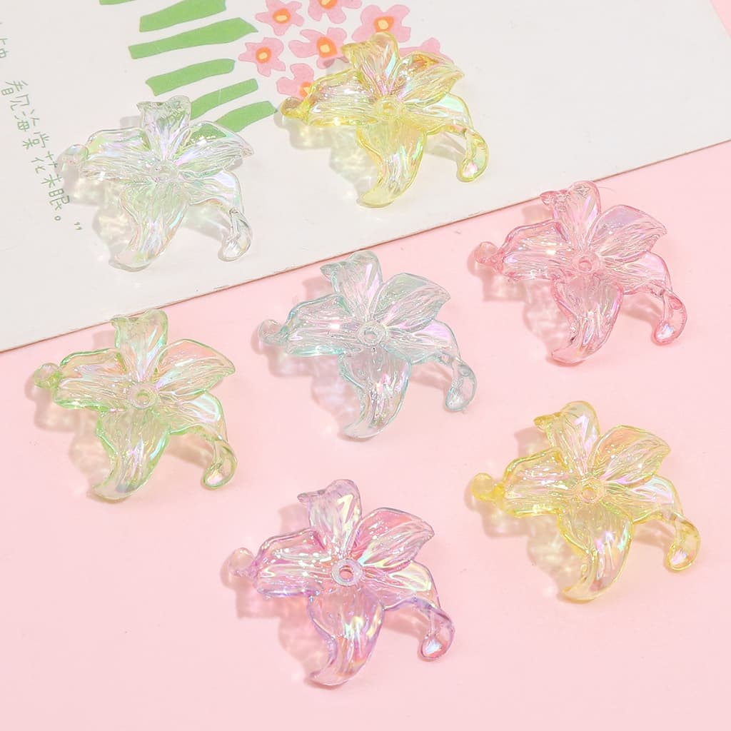 4ชิ้นโปร่งใสที่มีสีสันลิลลี่ชุบ เกี่ยวกับ ดอกไม้ที่มีสีสันอะคริลิลิลลี่การผลิต ทําเอง การจัดดอกไม้ประณีต รูปที่ 7