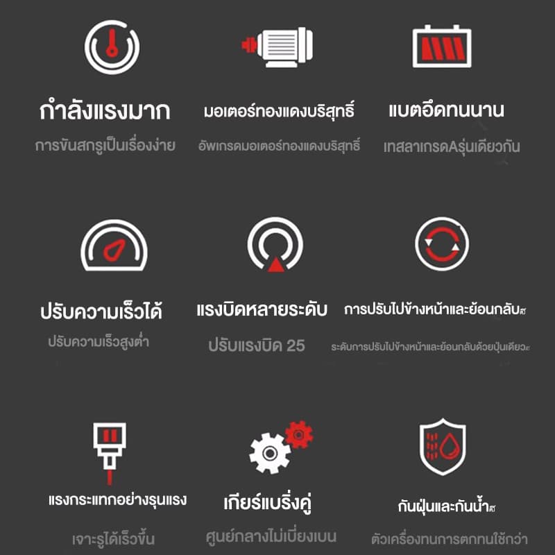 259V สว่านไร้สาย สว่าน 3 ระบบ สว่านกระแทก มีระบบกระแทก สว่านแบต แบตเตอรี่ลิเธียม 2 ก้อน ไร้สาย สว่านไฟฟ้าไร้สาย ประกัน รูปที่ 2