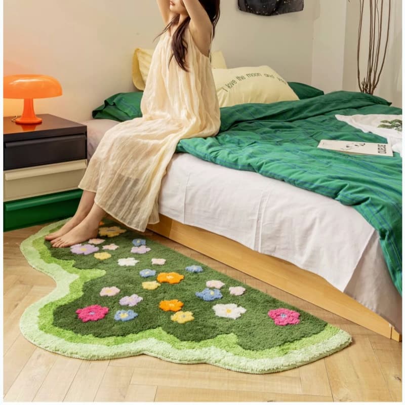 พรมแคชเมียร์สามมิติ มอสสีเขียว สไตล์อภิบาล INS ขนาด 50x100/75x150 ซม. นุ่มสบาย ซึมซับสูง พรมปูพื้นห้อง พรมกันลื่นข้างเตียง รูปที่ 5