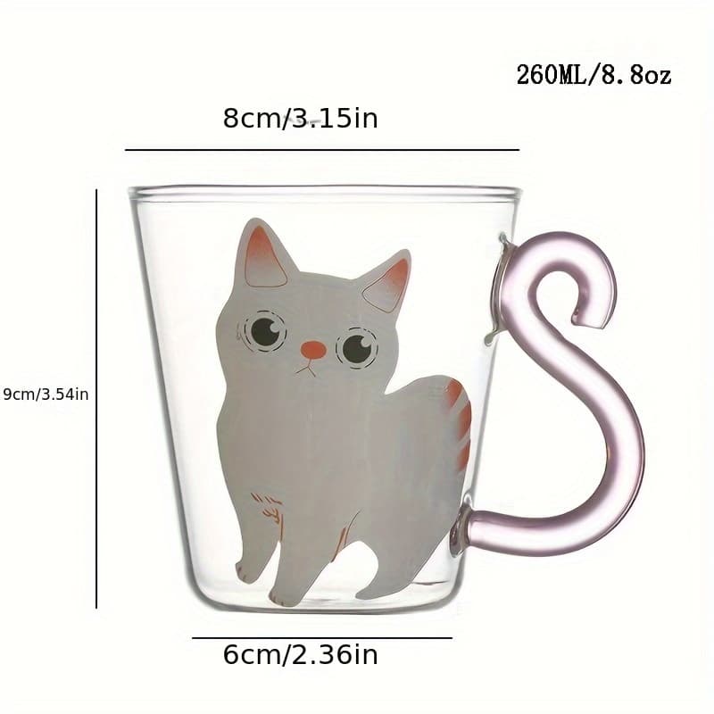 One แก้ว Cat Cup ทนความร้อนเย็น-Resistant Creative Mug Novelty Cat Cup 260ml/8.8oz, ถ้วยสํานักงาน, ถ้วยแก้วพร้อมฟาง รูปที่ 6