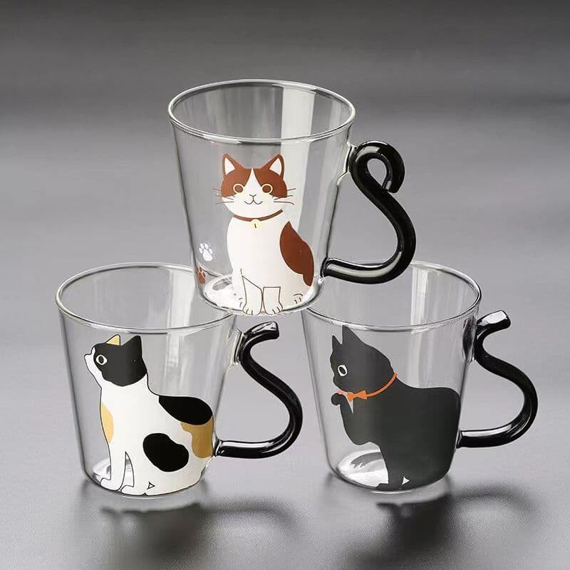 One แก้ว Cat Cup ทนความร้อนเย็น-Resistant Creative Mug Novelty Cat Cup 260ml/8.8oz, ถ้วยสํานักงาน, ถ้วยแก้วพร้อมฟาง รูปที่ 7