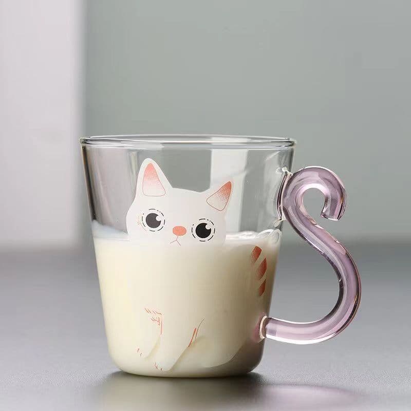 One แก้ว Cat Cup ทนความร้อนเย็น-Resistant Creative Mug Novelty Cat Cup 260ml/8.8oz, ถ้วยสํานักงาน, ถ้วยแก้วพร้อมฟาง รูปที่ 5